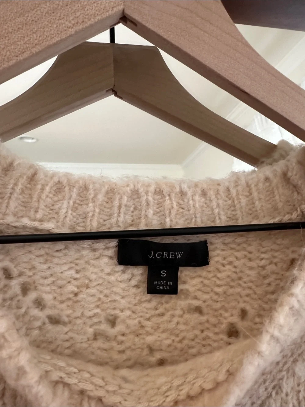 J. Crew Pointelle Crewneck Sweater Heather Cream Tan Size S